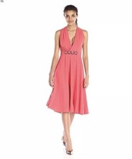 halston heritage V Neck Dress W Draped Asym Back $424 Size 6