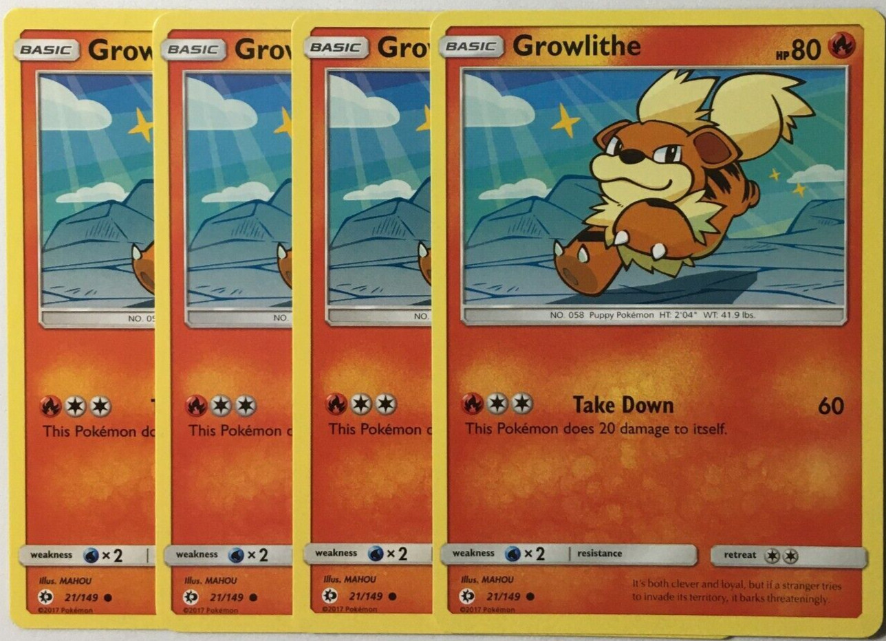 POKEMON 4X GROWLITHE 21/149 SUN & MOON BASE SET COMMON NEAR MINT-PLAYSET