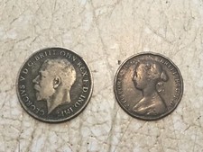1921 GREAT BRITAIN  TWO SHILLINGS (FLORIN)  SILVER *1/2 PENNY 1862 * 3 COIN LOT
