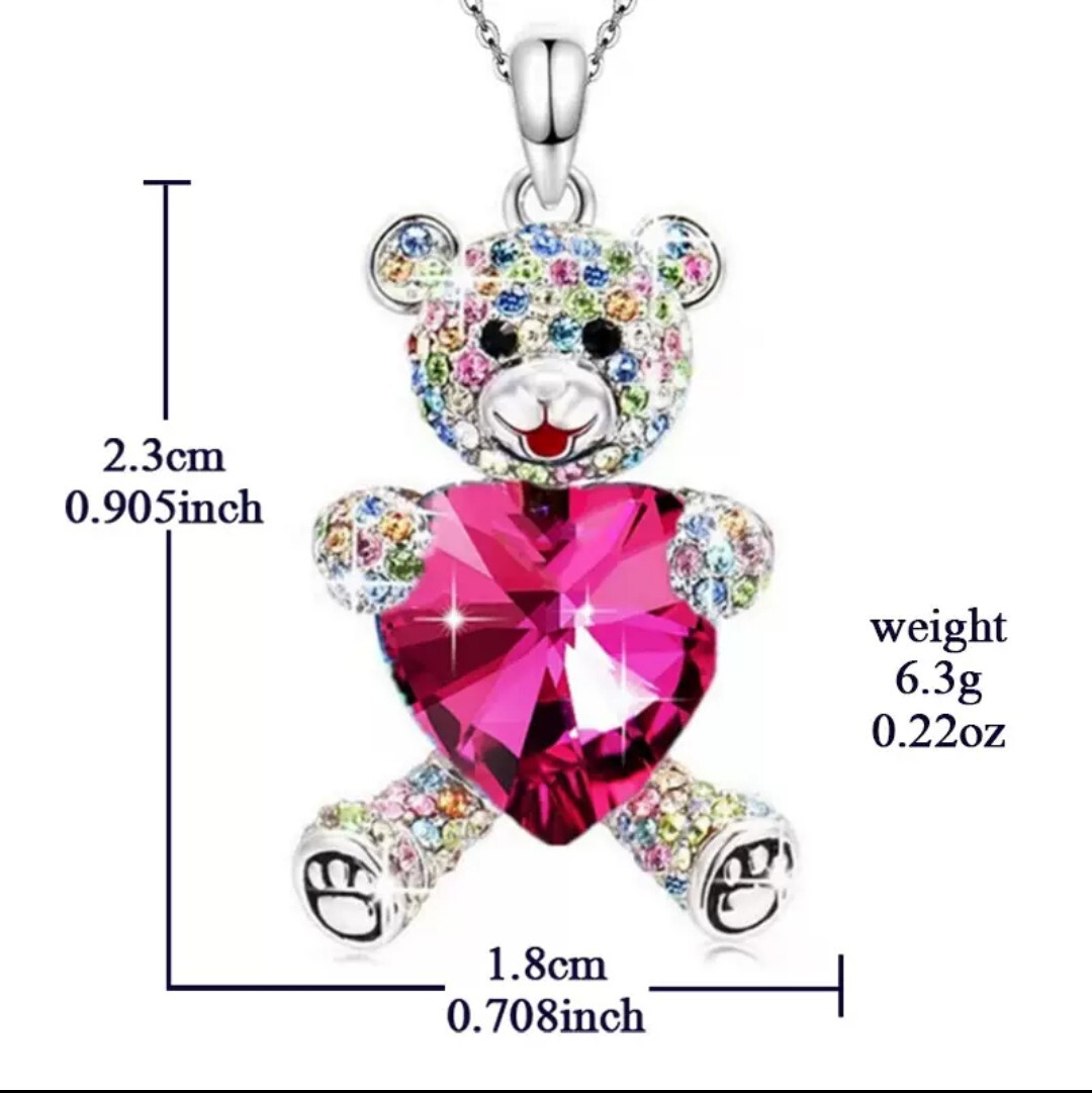 Ladies Girls Gift Fashion silver Purple teddy Bear Necklace Christmas