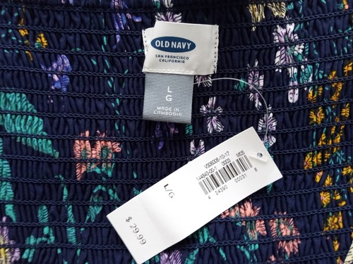 Old Navy Blue Floral Spaghetti Strap Summer Dress Shirring Back SIZE L, NWT - Picture 4 of 4