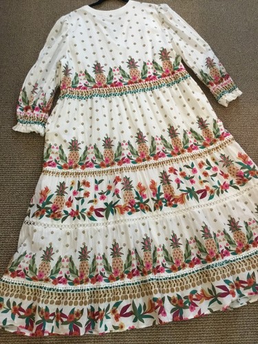 NWOT CHICOS SZ 4 (20) Beaded Tiered Full Maxi White Floral Pineapples 9-A464-12 - Picture 4 of 12