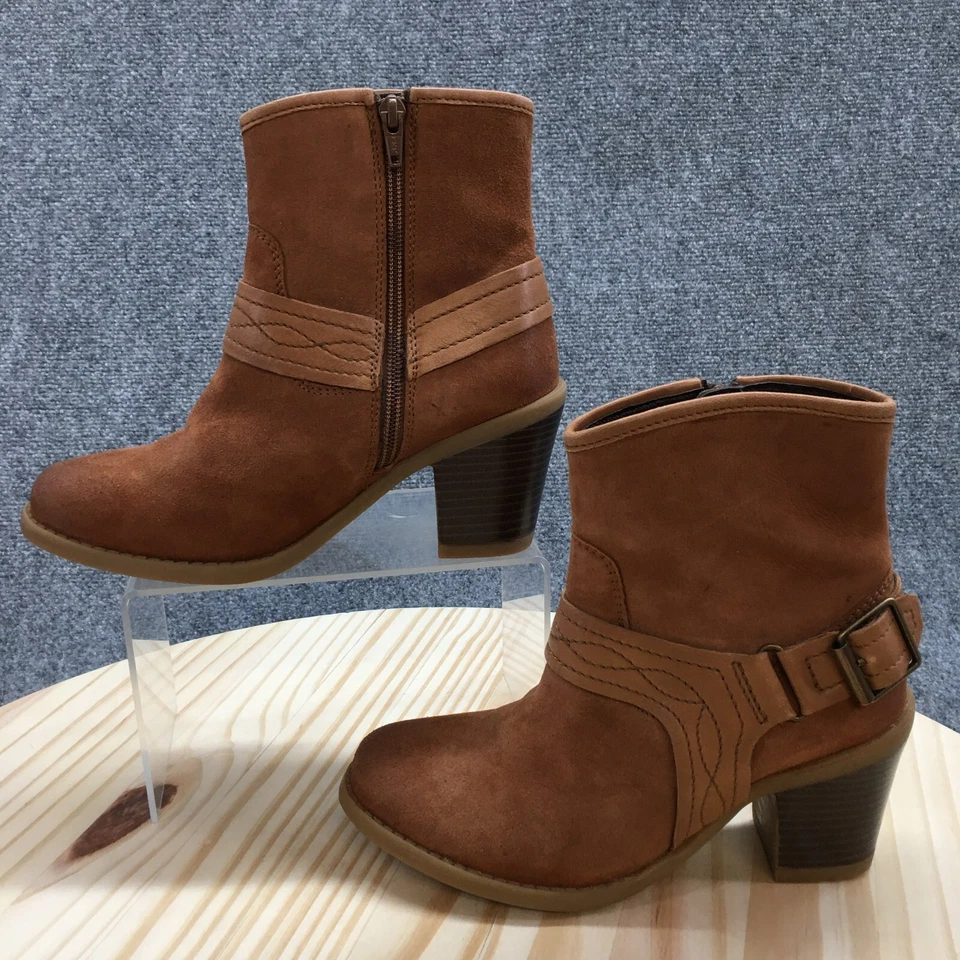 Earth Boots Mujer 6 Anchos Lina Arlington Botín Marrón Cremallera Lateral Tacones Bloque Foto 3 de 4