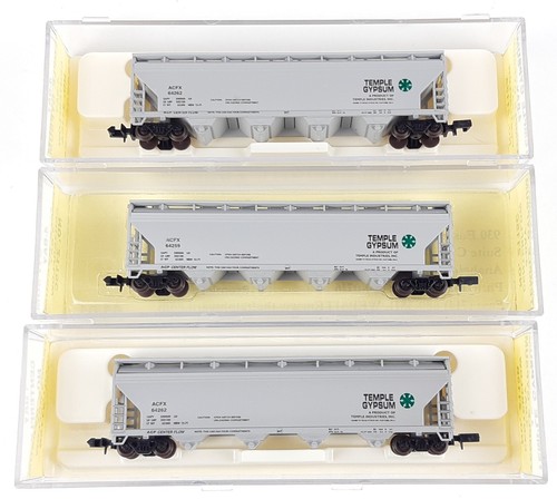 THE FREIGHT YARD TEMPLE GYPSUM ACF COVERED HOPPERS X 3 VGC BOXED N-SCALE(KF) - Picture 3 of 9