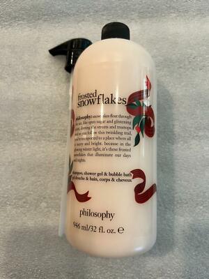 Philosophy Frosted SnowFlakes Shampoo Shower Gel Bubble Bath 32 Oz with Pump