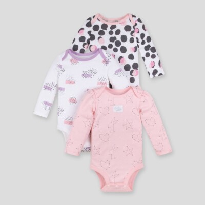 Lamaze Baby Girls' 3 pk - 9M Printed Organic 100%  Cotton Bodysuit / Romper
