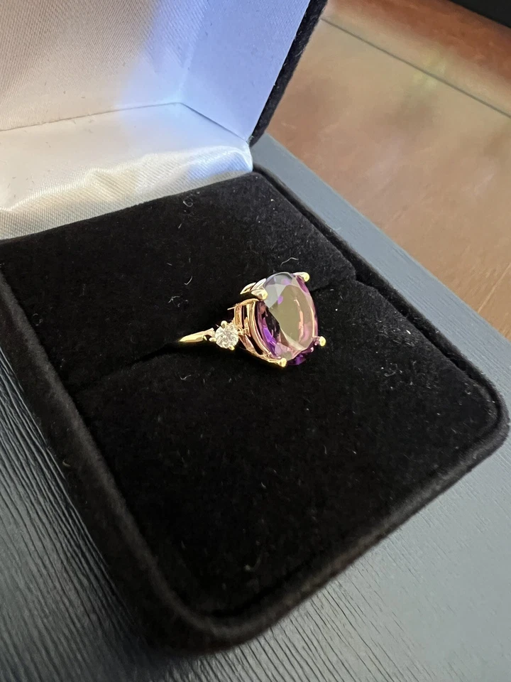 Affinity Gems Oval Gemstone & Diamond Accent Ring, 14K Gold Amethyst, Size 5 - Image 3 of 4