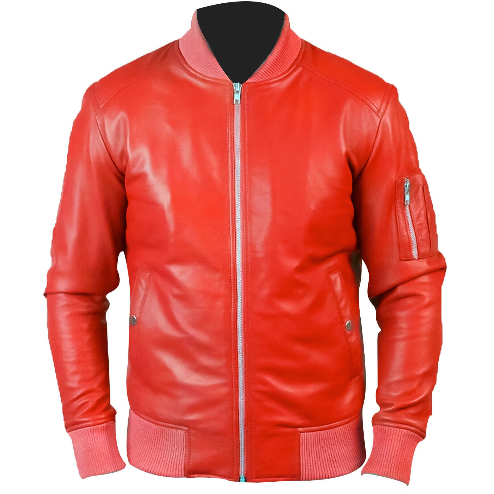 Mens Retro Leather Jacket Motorcycle Stand Collar Biker Cafre Racer