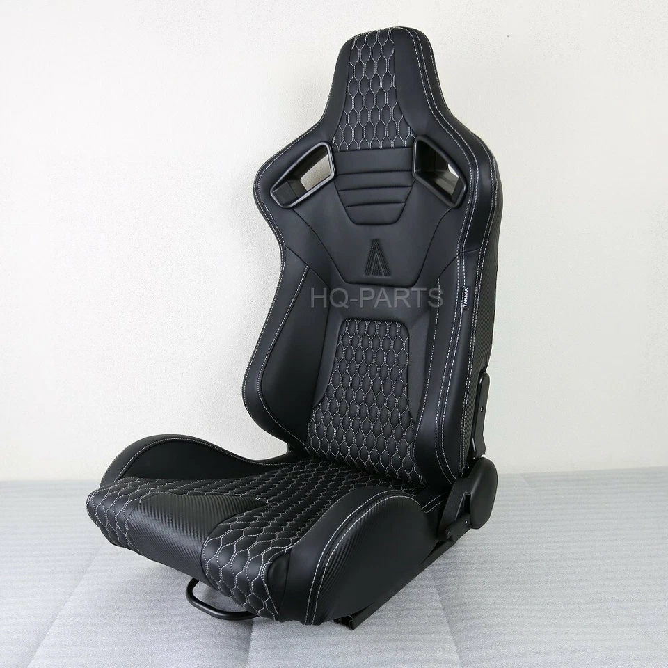 2 X TANAKA 高级黑色碳纤维 PVC 皮革赛车座椅 + 宝马白色缝线 — 第 3/4 张图片