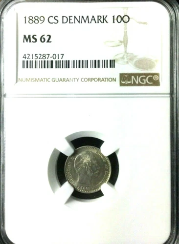 1889 CS Denmark 10 Ore, NGC MS 62