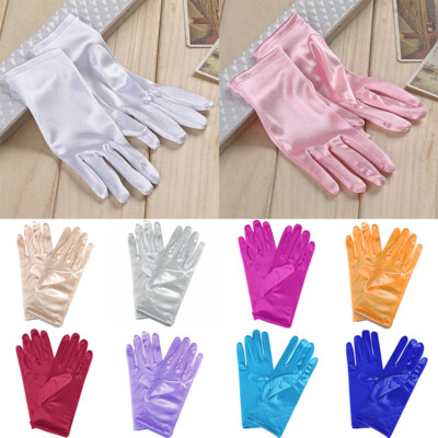 1 Paio Guanti Corti In Raso Donna - Vintage Per Opera, Matrimonio, Banchetti E Feste (Lunghezza 22 Cm)