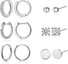 6 Pairs 18K Gold Filled Stud and Hoop Earrings Set Hypoallergenic Fits Cartilage