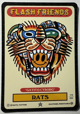 Flash Friends Series 2 Tattoo Art Trading Card RATS GATTIO CYBORG TIGER #119