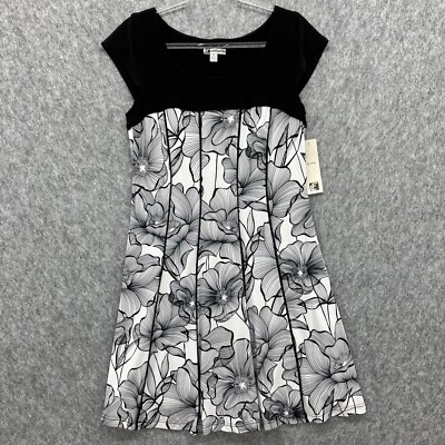 NEW Leslie Fay Knit Dress Womens Size 12 Black White Flared Lined | eBay