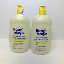 2 PK BABY MAGIC Soft Powder Scent 30 Fl oz Pump Hair & Body Wash