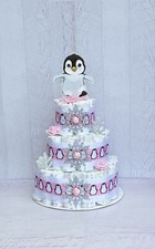3 Tier Penguin Diaper Cake Baby Shower Girl