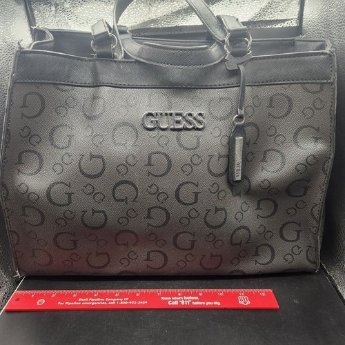 GUESS Gray & Black Medium Tote Shoulder Bag Purse Multiple Pocket Bag Charm - Picture 2 of 17