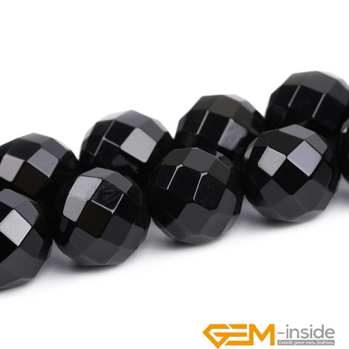 Natural Black Agate Onyx Faceted Round Loose Spacer Beads For Jewelry Making 15" - Picture 42 of 60