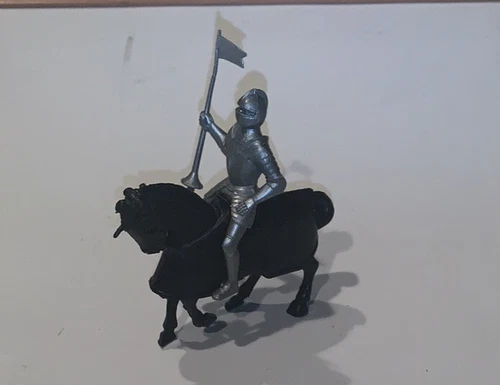 Marx Fighting Knights Black Horse & Gray Silver Figure Vintage Play Set #4635
