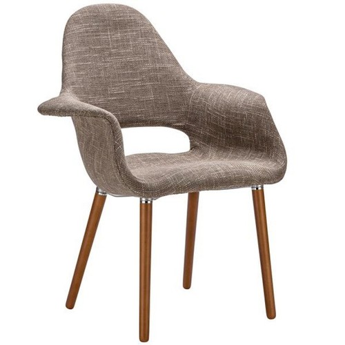 Mid-Century Modern Dining Flared Arm Accent Chair Twill Tweed Woven Fabric - Picture 18 of 41