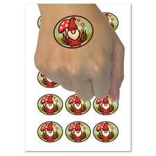 Enchanting Lovable Garden Gnome with Mushrooms Temporary Tattoo Set