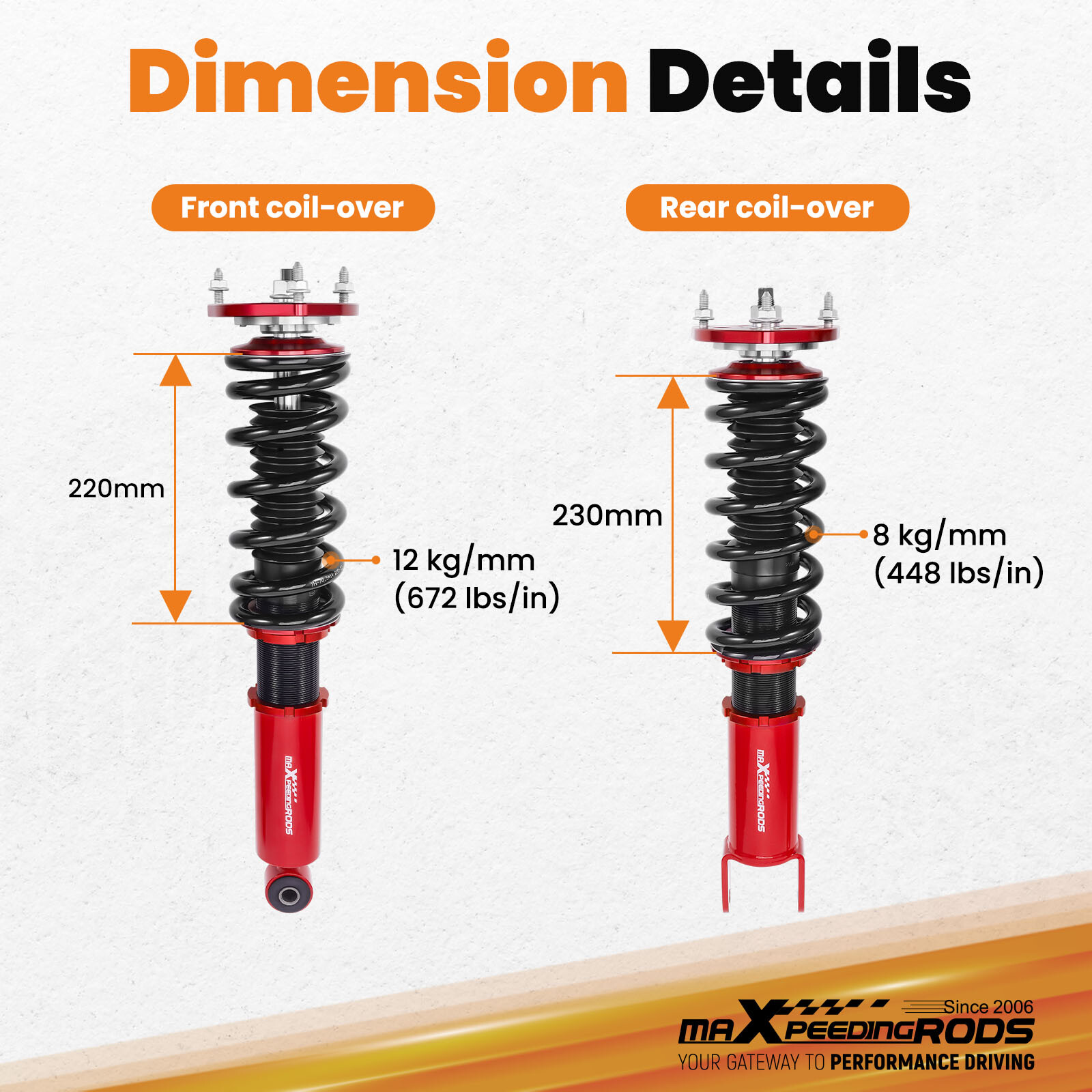 MaXpeedingrods 코일오버 로워링 서스펜션 키트 (인피니티 Q50 2014-2023 후륜구동용) 5