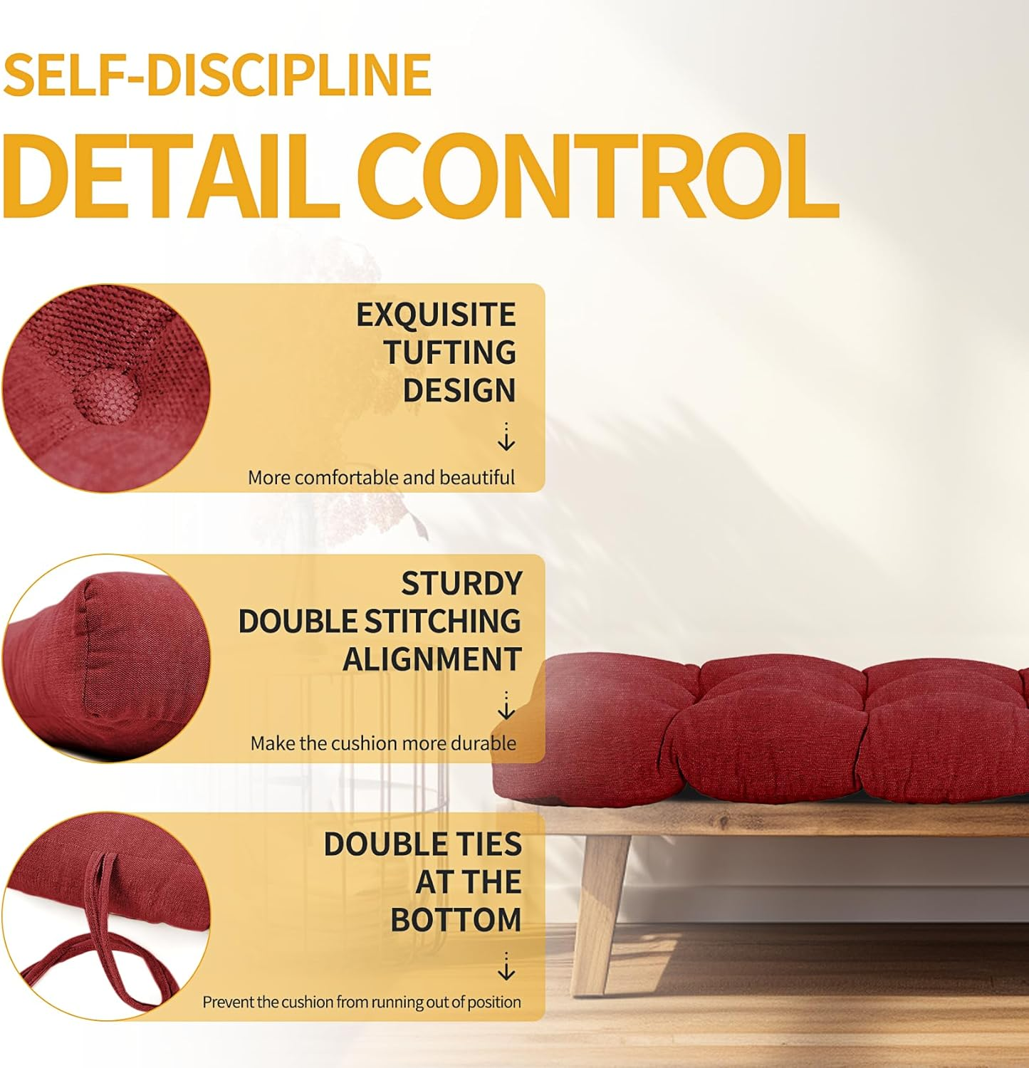 Bench Cushion Tufted 2 Ties Bench Cushions for Indoor Furniture,For