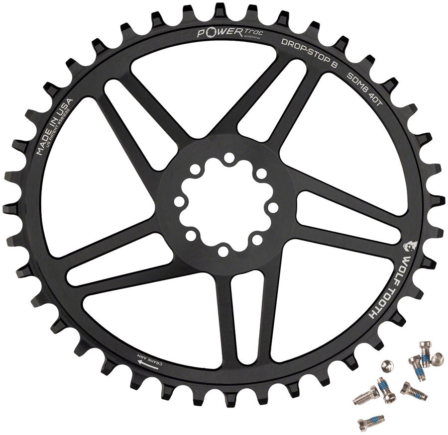 Эллиптическое кольцо цепи прямого крепления Wolf Tooth - 38t, прямое крепление SRAM, фиксатор падения