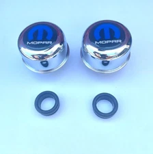 318 340 383 440 Chrome Valve Covers Breather With Logo 2X Breathers & Grommets