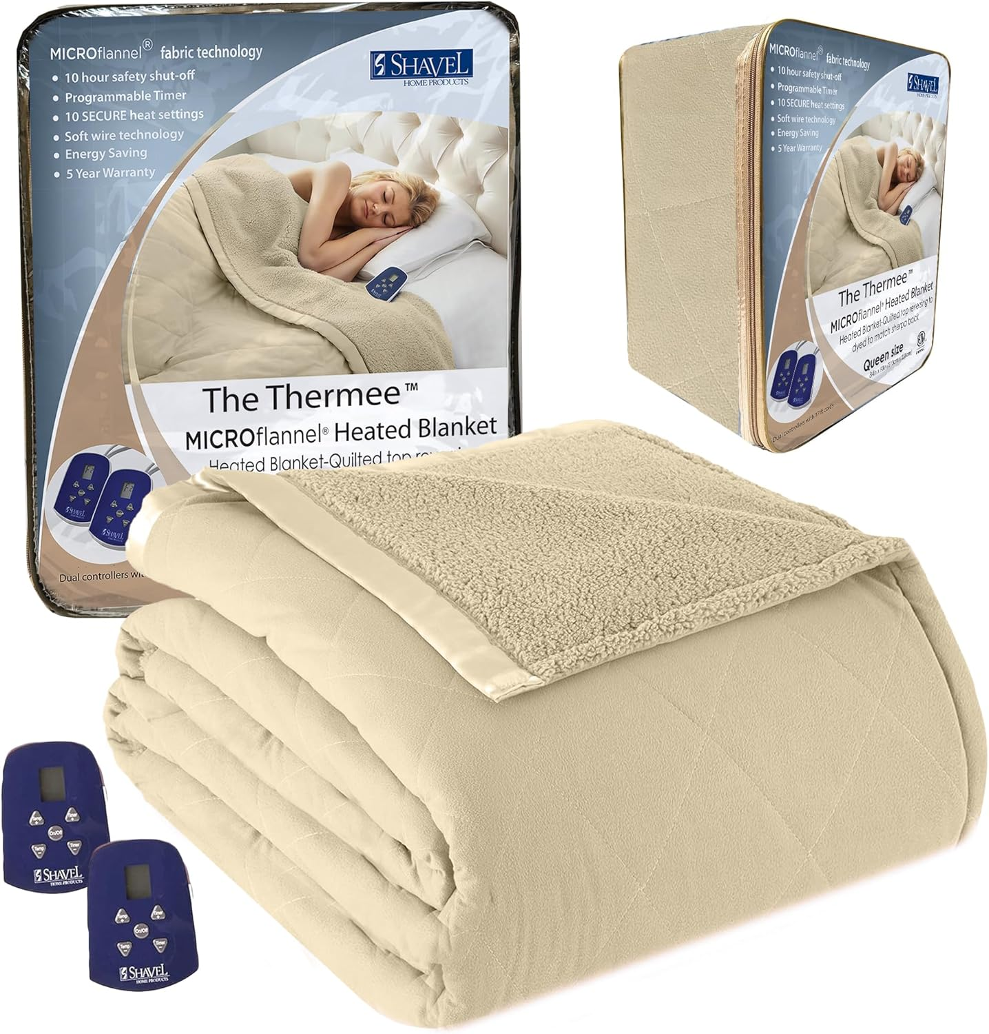 Micro Flannel Reverse to Sherpa Electric Heated Blanket, Chino, Queen