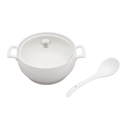 Ceramic Soup Tureen W/ Glass Lid Soup Ladle Kitchen Dinner Porcelain Dinnerware