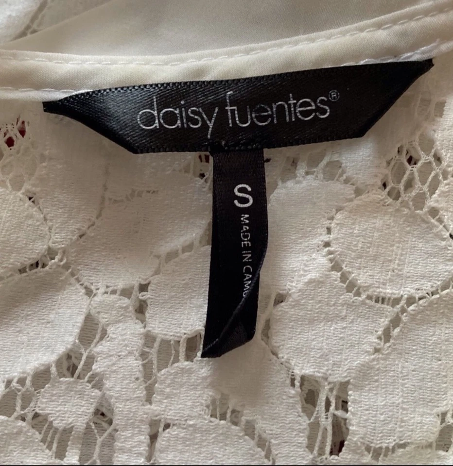 Блузка без рукавов прозрачная цвета слоновой кости кружевная от Daisy Fuentes - Изображение 3 из 4