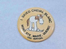 Vintage ~ I skied cheval Blanc ~ MONT STE MARIE SKI BUTTON PIN ~ Ships FREE