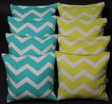 CORNHOLE BEAN BAGS Chevron Aqua  Chevron Yellow 8 Corn Toss Bags Party