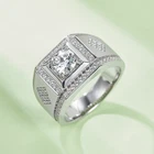 VVS1 D Mens Moissanite Ring 925 Sterling Silver Square Halo Pave Band Size 9