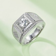 2 Ct VVS1 D Hip Hop Mens Real Moissanite Ring Square Halo 925 Silver Pave Size 9