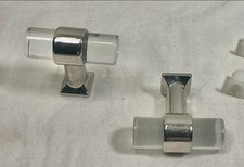 2 Acrylic Lucite W Polished Chrome T Bar Knob Cabinet Door Drawer Pulls 1-34
