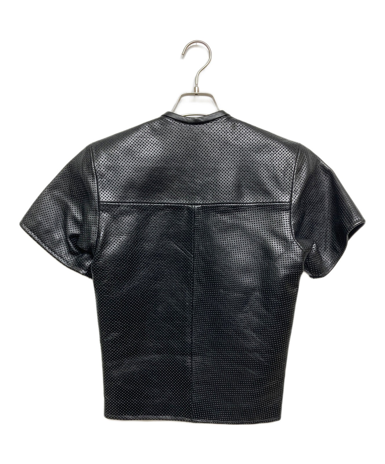 VANSON Punching Leather Short Sleeve Zip-Up Jacket Men's Size XS Black - second product detail image