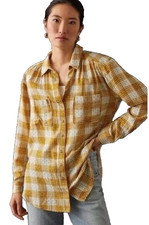 Pilcro Anthropologie Motif Womens Button Up Shirt Size XLP Mustard Long Sleeve