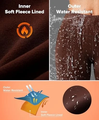  Leggings térmicos forrados de vellón para mujer control de barriga resistentes al agua grandes marrones Foto 4 de 4