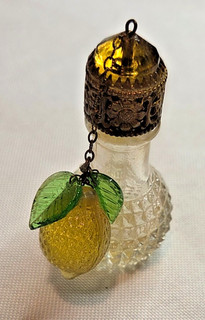 Vintage Czech Irice miniature perfume bottle with lemon charm