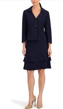 Le Suit Women's Three Button Blazer and Tiered Ruffle Skirt, 2pc Set Size 18