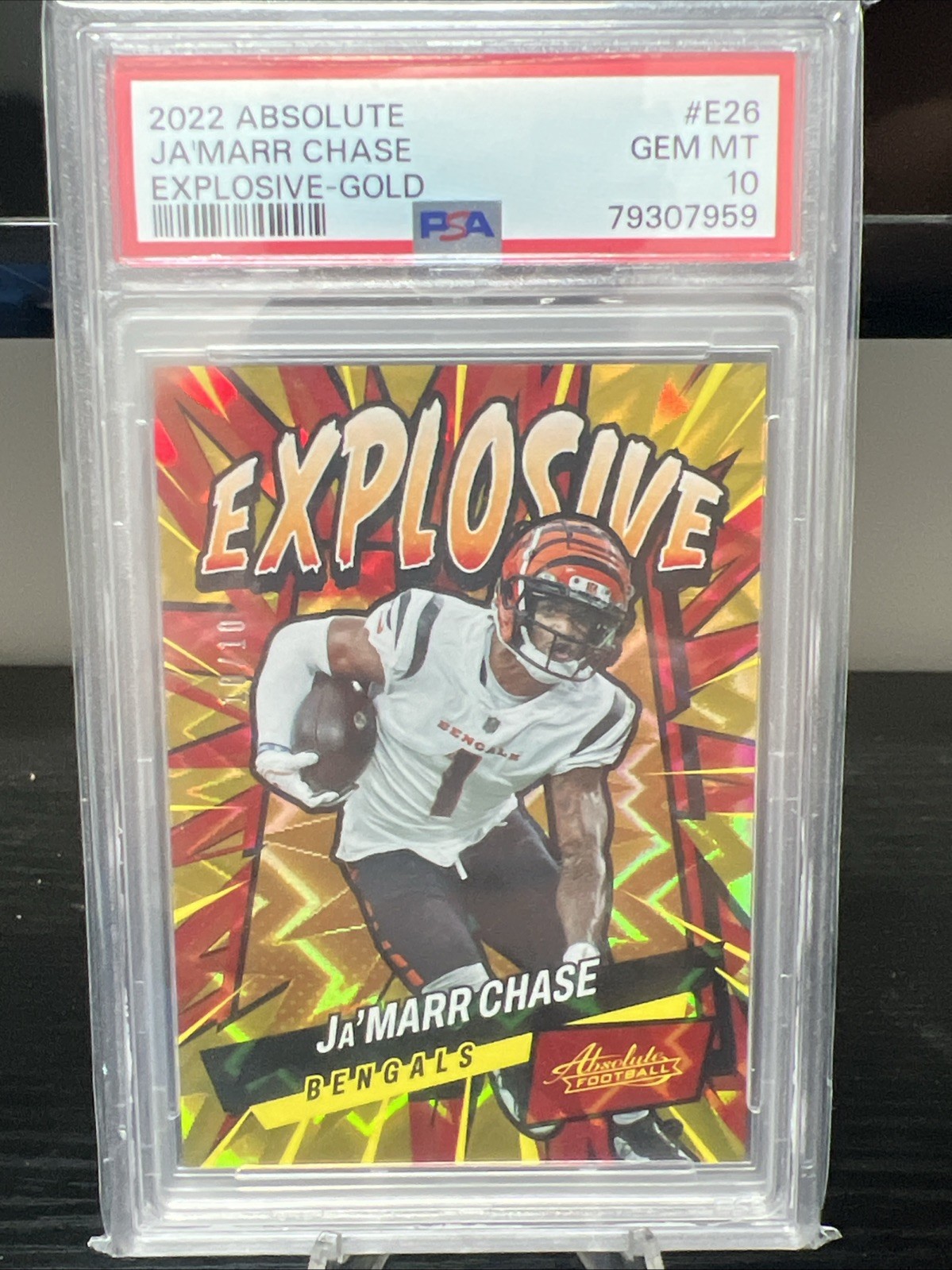 2022 Panini Absolute - Explosive Ja'Marr Chase #E26 Gold /10     PSA 10