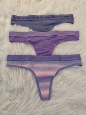 Lot Of 3 NWT NEW Victoria  s Secret Cotton Blend Logo Thong Panty Sz L Large
