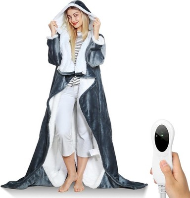 Electric Snuggle Blanket Wearable Heated with Removable Large, Dark-Grey 70''X50''