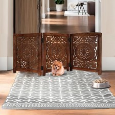 Lightnpro Carved Wooden Dog Gate - Extra-Wide Freestanding Foldable Indoor Pe...
