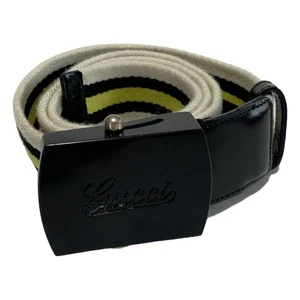 Auth GUCCI Ceinture plastique cuir coton blanc noir jaune 189799