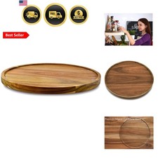 10" Acacia Wood Lazy Susan Organizer Kitchen Turntable for Cabinet Pantry Tab...