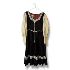 Vintage Deadstock 80s 70s Gunne Sax Corduroy Brown Prarie Dress Size 11 NOS