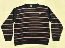 Vintage Lacoste Black and Turquoise Striped Sweater Alligator Logo Large